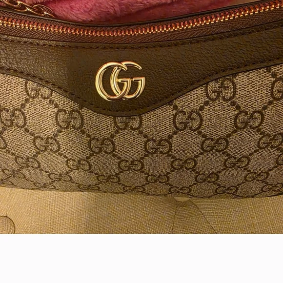 Beige and Gold Monogram Shoulder Bag - Picture 3 of 8